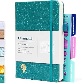Bullet dot Journal notatnik A5 w kropki, papier 150 g/m², luksusowy notatnik w kropki, z bonusowymi szablonami, klasyk marki Ottergami (zielony, nakrapiany)