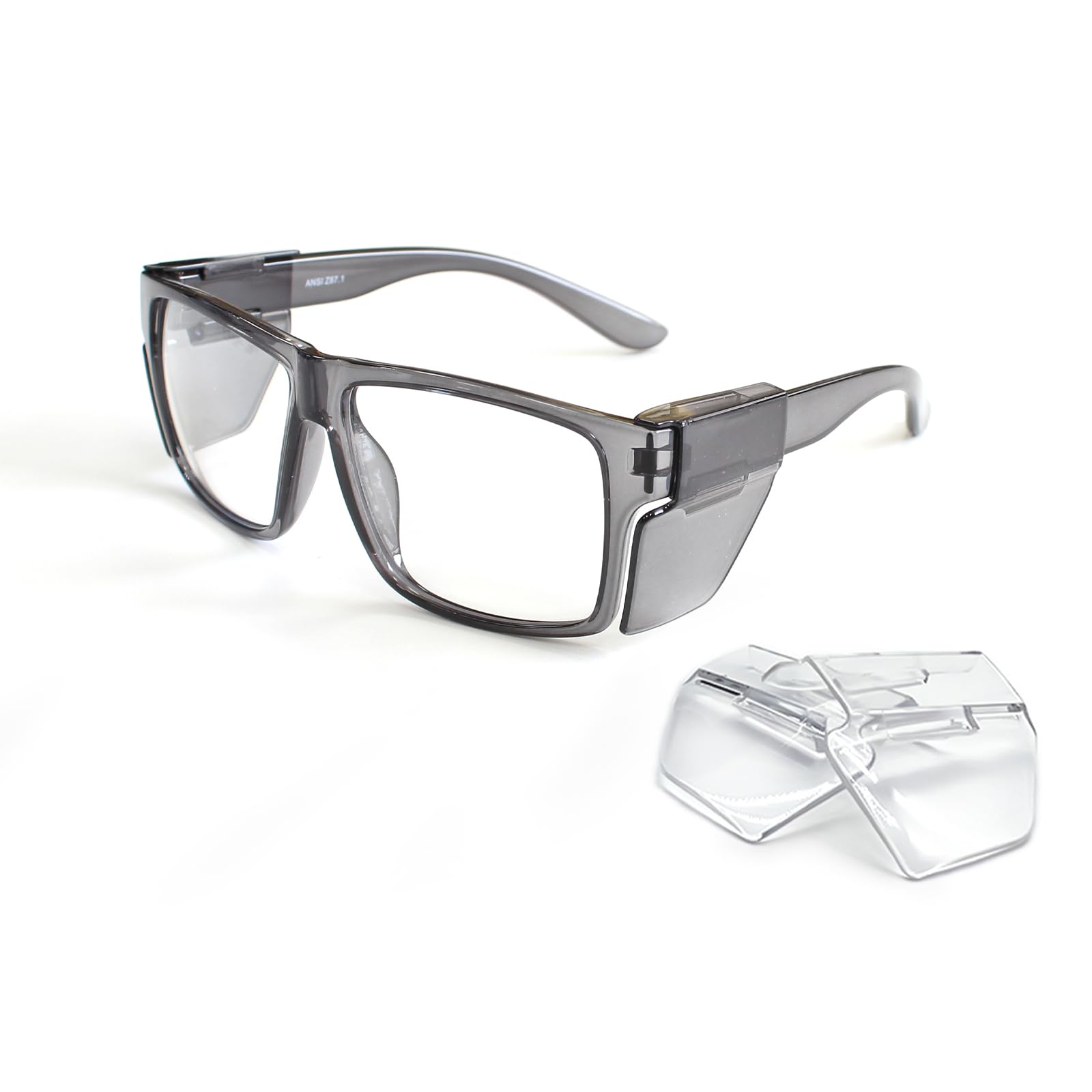 JING LEI Safety Glasses with Removable Side Shield,UV400 Protection Goggles, Rectangle Black Sun Glasses for Women Men Work