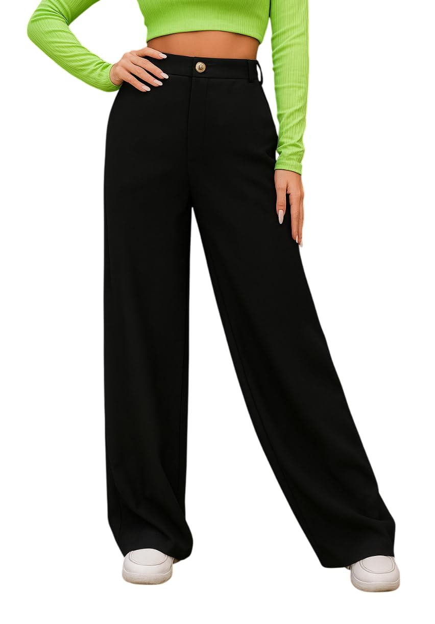 hmkm Women High Rise High Waist Trousers Flared Korean Style Formal Pants| Elegant Workwear for Office, College & Events-picture-26