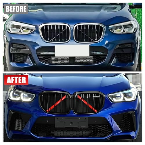Image of V Brace Wrap Covers Compatible with BMW Grille Inserts StripesWrap | Red Grill Inserts Compatible with BMW G01 G02 G05 G06 G07 F15 F16 F25 F26 E70 For X3 X4 X5 X6 X7 Series Accessories
