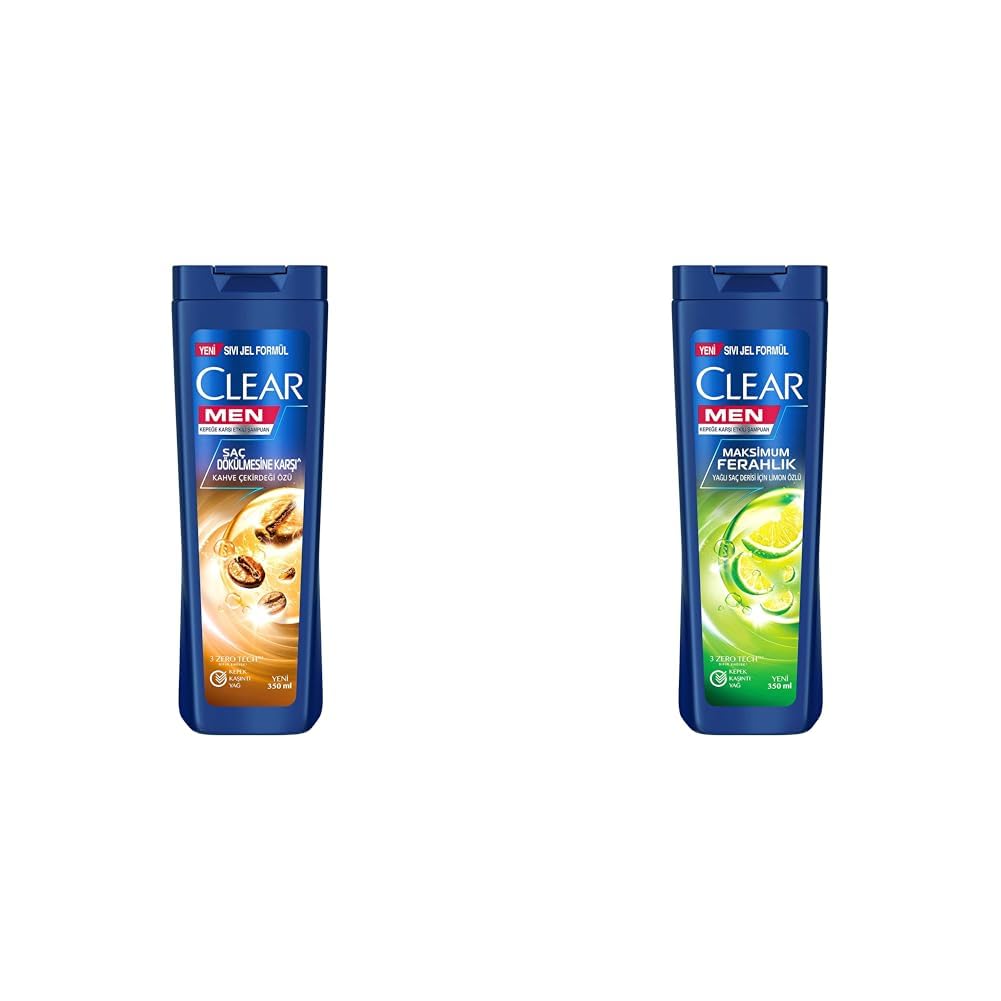 Clear Men Kepeğe Karşı Etkili Şampuan Saç Dökülmesine Karşı Kahve Çekirdeği Özü 350 ml(1) Clear Men Maksimum Ferahlık Yağlı Saç Derisi İçin Limon Özlü Kepeğe Karşı Etkili Şampuan 350 ml(1)