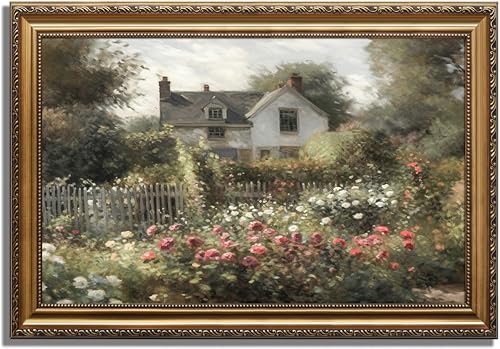 KBKBART Gold Framed Vintage Wall Art, Vintage Wildflower Countryside Canvas