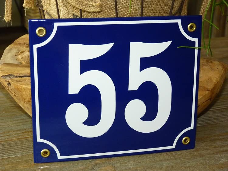 Numéro de maison émail bleu 55 format 18x15 cm idéal pour sublimer l'entrée de villa