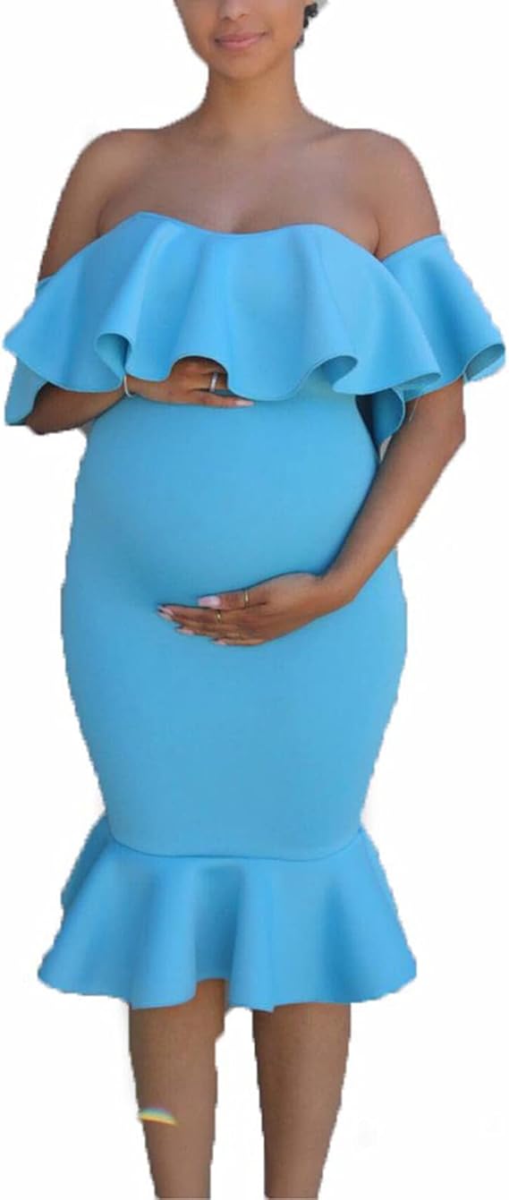 Maternity Dress Photoshoot Off Shoulder Ruffle Party Pregnancy Dress