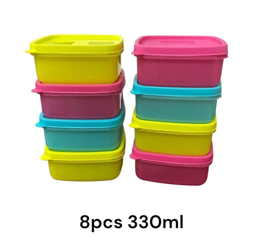 Image of C.S.M CSM Square Food Storage Containers, Set of 8 (330ml Each), Air Tight, BPA Free, Microwave Safe, Stackable, Multicolour Kitchen Organiser, Dishwasher Safe