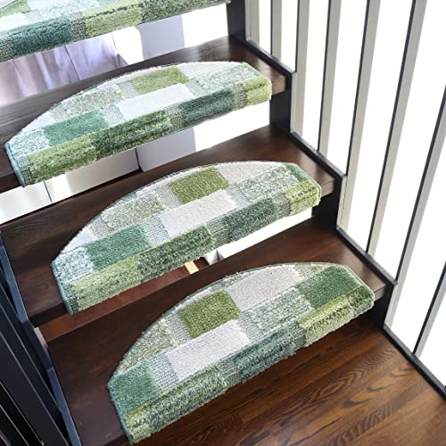 階段マット イタリアン階段マット ふんわり起毛タイプ 階段滑り止め (イタリアングリーン, 13枚)