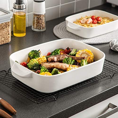 MALACASA, Series Bake.Bake, Rectangular Baking Dish Set of 3 (10"/12"/14''), Table Baking Dish with Porcelain Handles Ideal for Lasagne/Pie/Casserole/Tapas, White