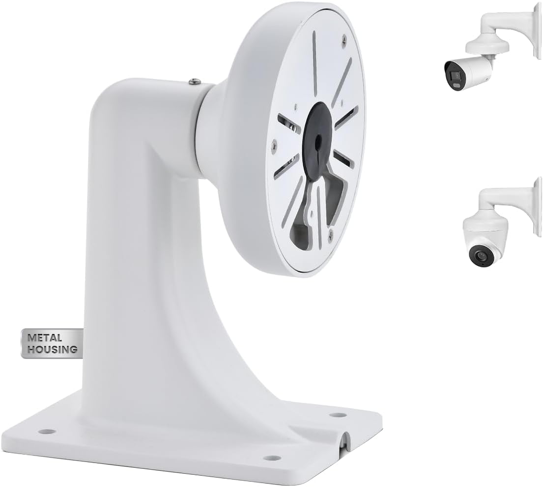 Metal Security Camera Wall Mount Bracket with Junction Box, Outdoor/Indoor CCTV Metal Holder with Cable Management, Universal Mounting for Surveillance Cameras