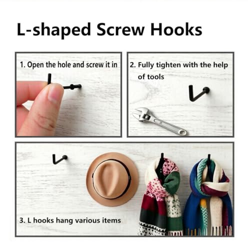 ANDILIKE 100 PCS Black 7 Shaped Right Angle Screw Hooks,1 Inch Screw in L Shaped Hooks for Hanging Lamp,Plants,Decorations,kitchenware and DIY Crafts by ANDILIKE - Image 6