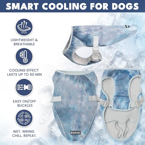 Image of Spark Paws Dog Cooling Vest - SPF 50 UV Sun Protection - Summer Heat Relief Gear for Dogs, Lightweight, Evaporative Cooling - Dog Anxiety Relief Vest During Hot Days - Ice Blue, Small