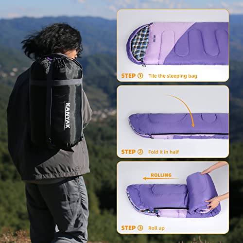 Kanyak Water-Resistant Portable Purple Sleeping Bag For Adults Teens And Kids, Perfect Outdoor Companion For 3-4 Season Hiking，Hunting，Camping And Backpacking #TOP4