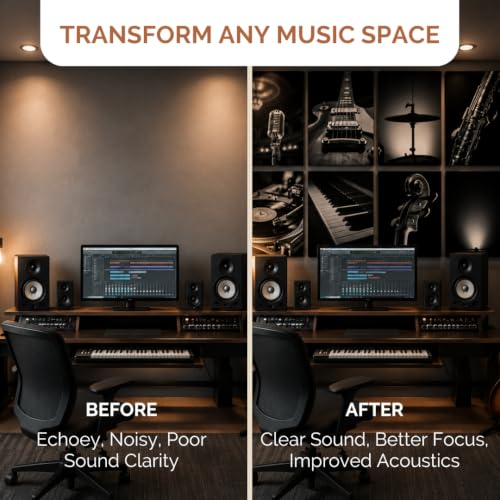 Image of Timber Acoustics Acoustic Art Wall Panels for Music Studio, PET Felt Sound Absorbing & Noise Absorber Panels for Wall, Acoustic Panels for Music Studio, 48 inchx32 inch (Drum Artwork, Set of 3)