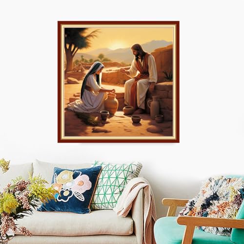 Image of Foxdiviy Stamped Cross Stitch Kits Full Range of Embroidery Needlework Starter Kits for Beginners Adults 11CT Embroidery Patterns Art Crafts DIY Needlepoint Kits-Jesuit Women 18x18 inch