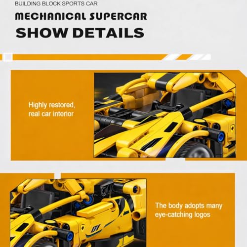 Image of Rush 1:18 Scale Pull Back Racing Car Building Block Set (422 PCS) - Yellow Ferrari Style | DIY Model Car Kit for Kids & Adults | Compatible Racing Brick Toy for Collectors