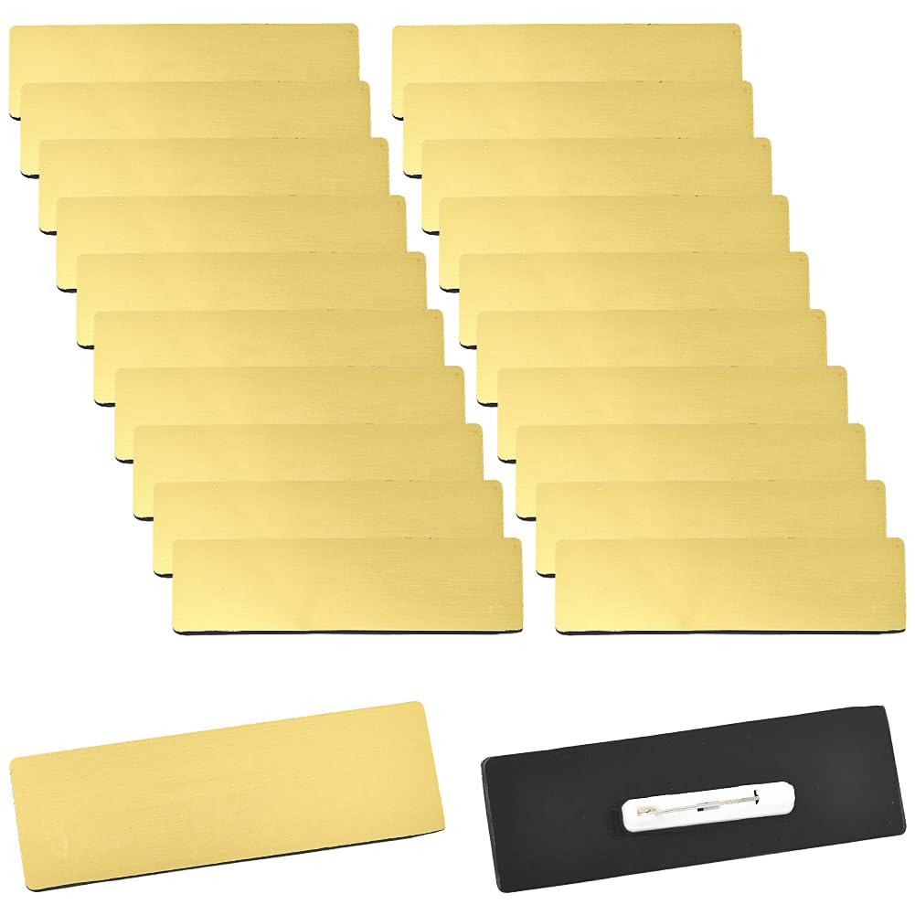 SOFPLATE 25Pcs Gold Name Tag Pins Blank Name Badges PVC Plastic Rectangle Personalized Reusable Safety Backing Tags Brooches Holders for Office Workers Students Employee Uniform ID Custom Accessories