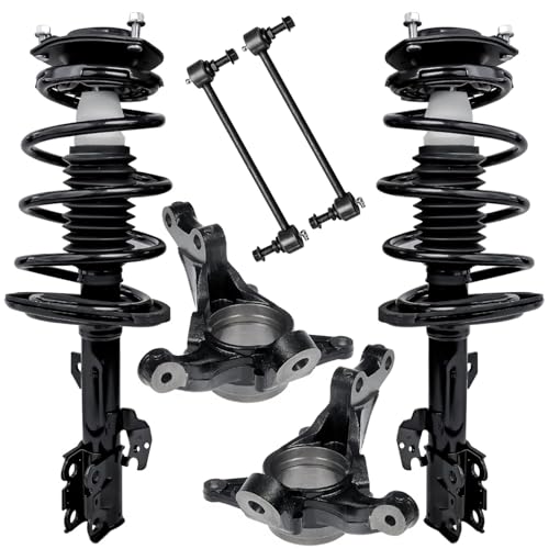 Image of Detroit Axle - 2.4L Front 6pc Steering Knuckles Kit for 2004-2006 Toyota Camry Solara Lexus ES330, 2 Steering Knuckles & Wheel Bearing Hubs 2 Struts & Coil Spring 2 Sway Bars Replacement