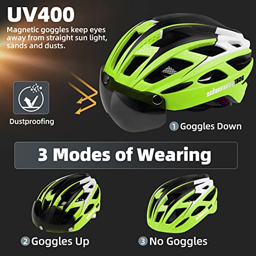 Shinmax Bike Helmet, Cpsc/Cpc Certificated Bicycle Helmet With Detachable Magnetic Goggles&Led Back Light&Portable Backpack Cycling Helmet Adjustable Mountain Bike Helmet For Adult Men Women Sm-T69 #TOP2