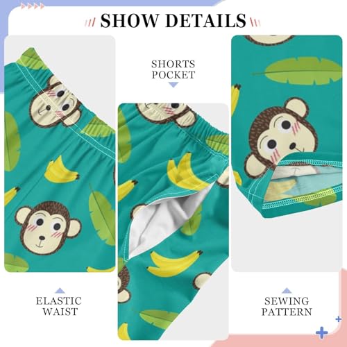 Monkey Banana Palm Leaf Boys Long Pants Soft Trousers Elastic Waist Kids Lounge Bottoms with Pockets S-XL4