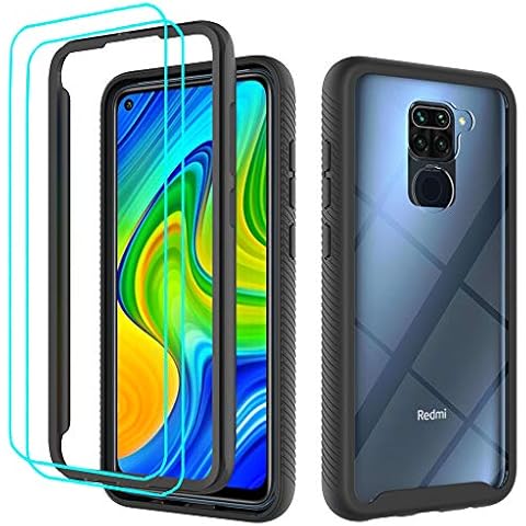 Amlope Shockproof Case for Xiaomi Redmi Note 9, Anti-Slip 360 Full Body Protection Cover with 2 Tempered Glass Screen Protectors, Heavy Duty & Slim Fit Case, Black Cover