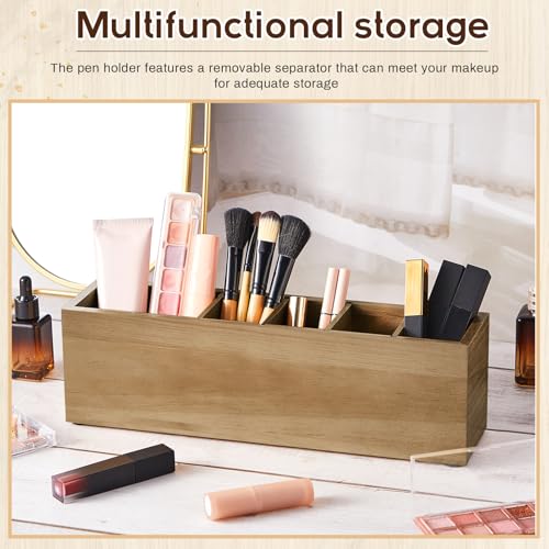 Image of Jetec Wooden Pencil Pen Holder for Desk 6 Compartments Cosmetic Makeup Brush Stationery Office Desktop Organizers for Countertop Adjustable Silverware Caddy for Home and Party, Art Supplie(Wood Color)