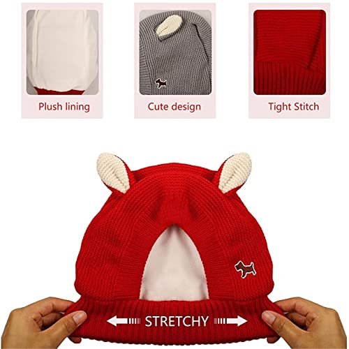 Gestrickte Hundemützen, Winter Haustier Hund Ohrenschützer Ohrenwärmer Abdeckungen Lärmschutz Hundekopf Wrap Kaninchen Kostüm Ruhige Ohren für mittelgroße Hunde Katzen (BEIGE)