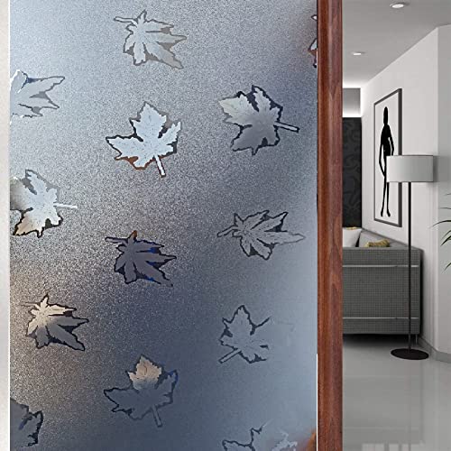 Image of SUNBIRD Window Film Privacy Colorful Window Sticker, Decorative Window Vinyl, Adhesive Home UV Blocking, Heat Insulation Static Cling for Bathroom Office (24 X 100 INCHES, Maple Leaf)