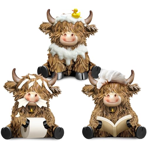 Burbell 3 Pcs Highland Cow Bathroom Figurines Bathroom Theme Highland