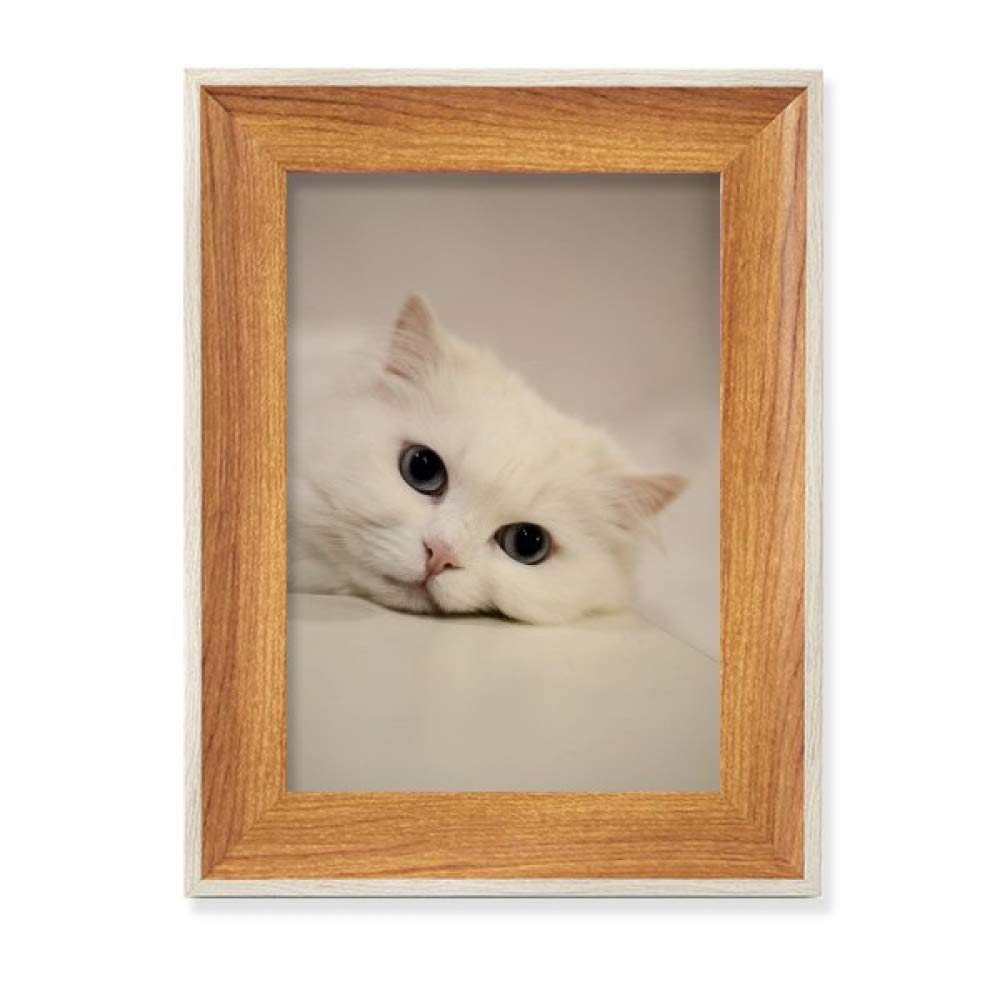 Cadre photo en bois chat blanc pour embellir votre espace de travail