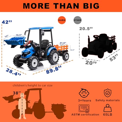 Image of Kidsera 24V Extra-Large 3-in-1 Kids Ride On Tractor w /Loader & Trailer