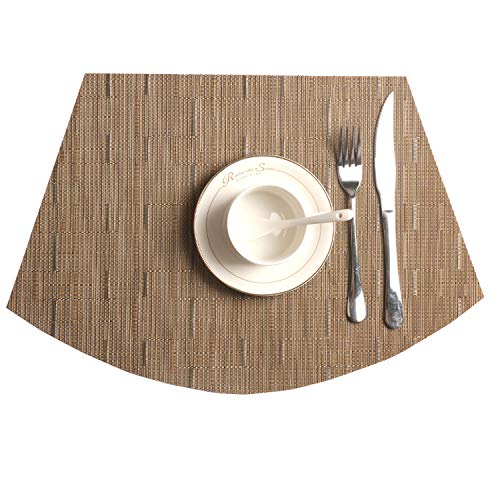 Shacos Round Table Placemats Set Of 4 Wedge Placemats Heat Resistant Round Table Mats Wipe Clean (4, Tan) #TOP1