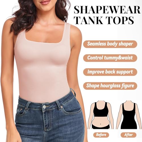 Image of EUYZOU Women's Tummy Control Shapewear Tank Tops Seamless Square Neck Compression Tops Slimming Body Shaper Camisole