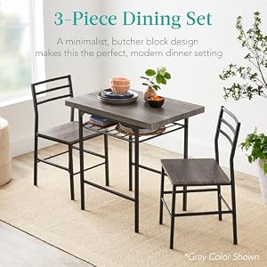 Best Choice Products 3-Piece Modern Dining Set, Space Saving Dinette for Kitchen, Dining Room, Small Space w/Steel Frame, Built-in Storage Rack - Natural/Black — photo 5 of 6