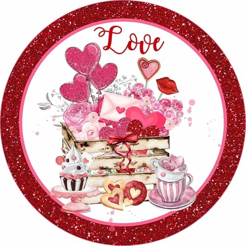 Letrero redondo retro de hojalata de 30,5 x 30,5 cm, con texto en inglés "Happy Valentine's Day Cratefull of Love", decoración divertida para pared, decoración de pared para el hogar