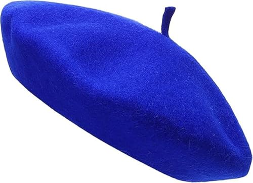 COSHAL® Béret en laine pour adulte, style français, couleur classique, unisexe, doux, chaud, pour l'extérieur, style vintage, Bleu roi, Taille Unique