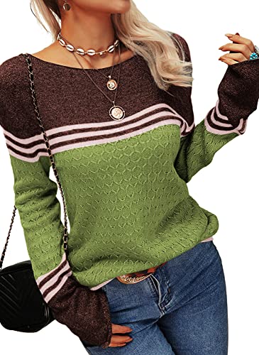 Image of Grlasen Women Fashion Autumn Winter Colorblock Pullover Knitting Sweater Round Neck Knitwear Tops