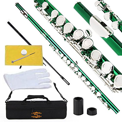 Glory Closed Hole C Flute With Case, Tuning Rod and Cloth,Joint Grease and Gloves Green-More Colors available,Click to see more colors