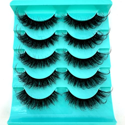 HBZGTLAD Cat eye Eyelashes 3D Natural False Lashes D Curl Fluffy Soft Cross 5 pairs Manga Lashes Wispy Natural Eyelash Extension Makeup (LM38)