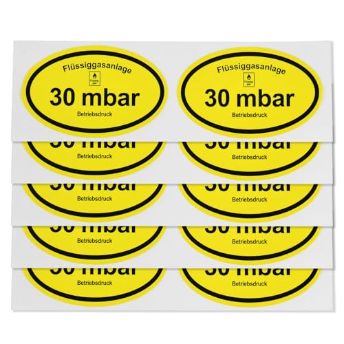 ECSiNG 10 STK Betriebsdruckaufkleber 9,2x5,8cm PVC-Aufkleber Flüssiggassystemaufkleber Verwendet für Druckregler Zur Kennzeichnung des Arbeitsdrucks des Gassystems Deutsche Version