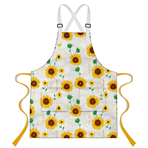Lshymn 33.4''X27.5'' Sunflower Apron Summer Plant Flowers Sunflower Print Bib Apron,With 2 Pocket Extra Long Waist Tie Adjustable Shoulder Straps Apron Wqlsmn117 #TOP11