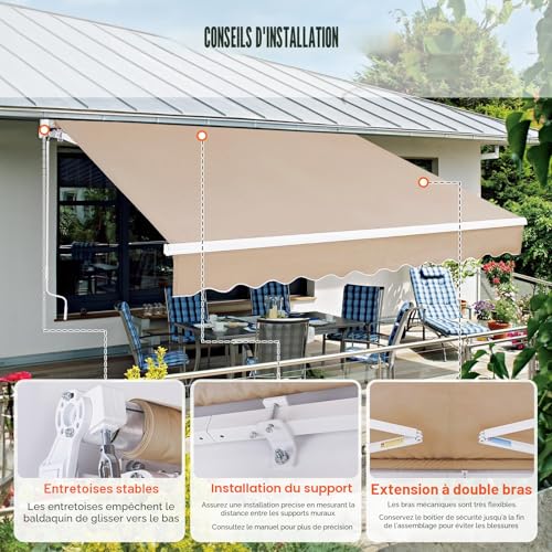Auvent rétractable résistant au vent et UV avec toile polyester inclinable - 6