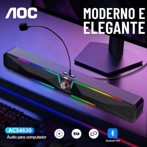 AOC ACS4630 Caixa de Som para PC Gamer 12W RMS, Microfone Removível