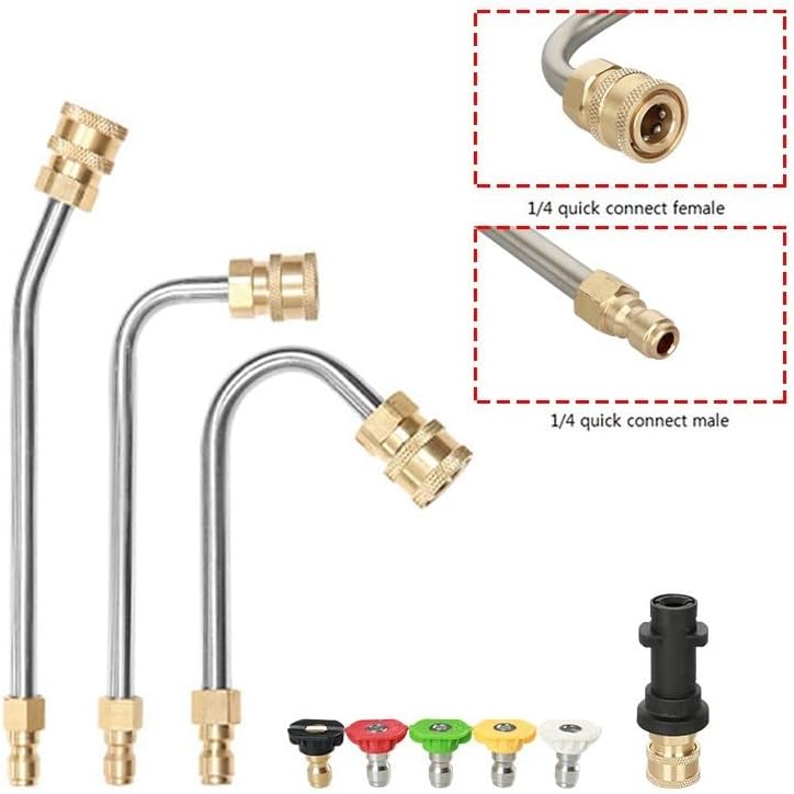 High Pressure Cleaning Nozzle With 30 Degree/90 Degree/U Shaped Types Washer Rod Adapter Kit Accessories Fit For K Series Stainless Steel Copper Washing Machine Spare Parts(90 Degree)