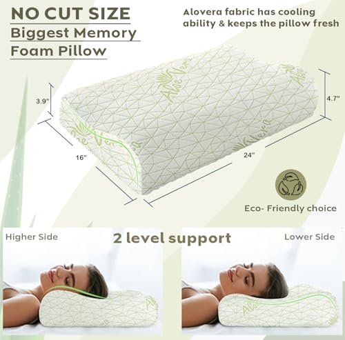 Image of AYKA Aloevera Cervical Memory Foam Pillow for Neck & Shoulder Pain Relief | Orthopedic Contour Pillow for Sleeping & Spinal Alignment | Ergonomic Support | 2-Year Warranty (Set of 2)