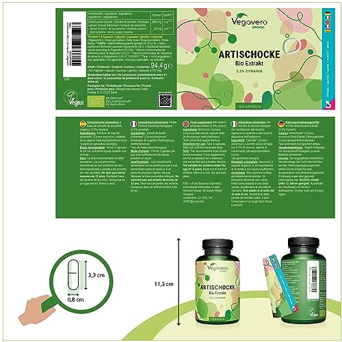 Bio Artischocken Kapseln Hochdosiert | 40.000 mg Pulver äquivalent (20:1) | 2,5% Cynarin | Rohstoff aus Frankreich | Laborgeprüft | Ohne Zusatzstoffe | Deutsche Produktion Vegavero® – Bild 4