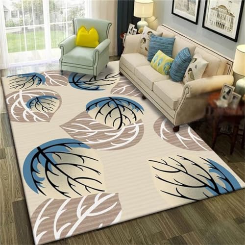 Tapis pas cher lavable résistant aux taches de feuilles bleues 170x240cm - 2
