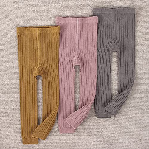 Toddler Baby Basic Ribbed Sweater Leggings Infant Kids Footless Tights Little Girls Dress Bottom Top Pants(3Pcs Pink+Yellow+Gray, 0-1 Years) #TOP6