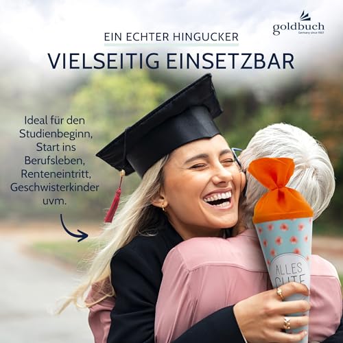 goldbuch 93 211 Geschwistertüte Alles Gute, Schultüte mit Mohnblumenmuster, Lackkarton, Geschenkverpackung, orangener Filzverschluss (ohne Verschlussband), Zuckertüte rund, Länge 35 cm, Ø 11,5 cm