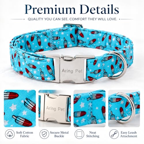 Image of ARING PET Summer Dog Collar for Small Medium Large Boy Dogs-Blue Ice Pop M | Cute Male Heavy Duty Pet Collars with Metal Buckle for XS S M L XL Dogs, for Beach Trips Lake Camping Seaside Outdoor Walk