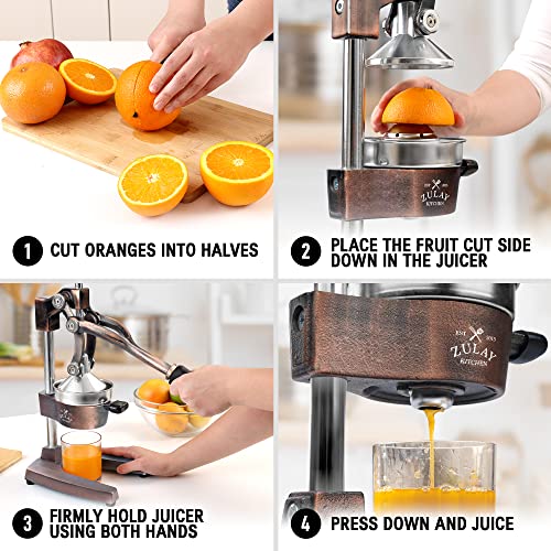 Zulay Kitchen Cast-Iron & Stainless Steel Orange Juicer - Heavy-Duty, Metal Lemon Squeezer - Premium Quality Manual Citrus Juicer - Manual Citrus Press & Orange Squeezer - Lime Squeezer (Copper) #TOP3