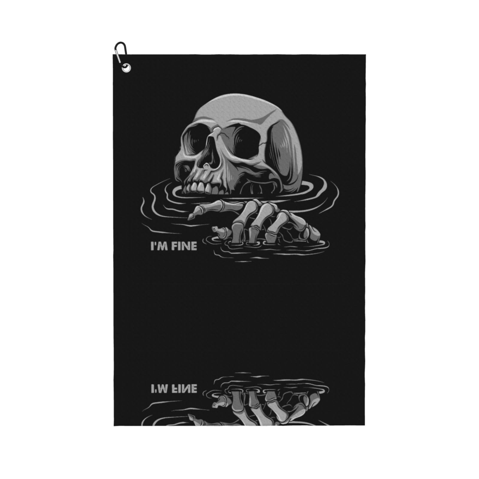 peiyeety Funny Skull Head Fine Skeleton Art Microfiber Golf Towel with Carabiner Clip, 16x24 Inch Absorbent Waffle Weave Towel for Golf Bags